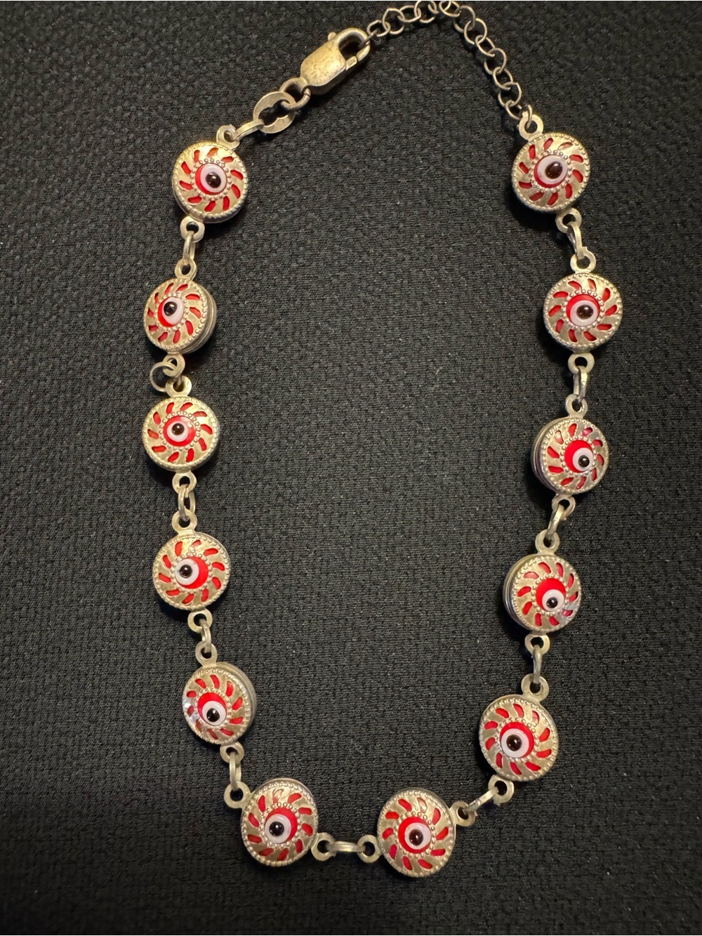 Sterling Silver Red Enamel Evil Eye Bracelet/Anklet - Adjustable up to 9”